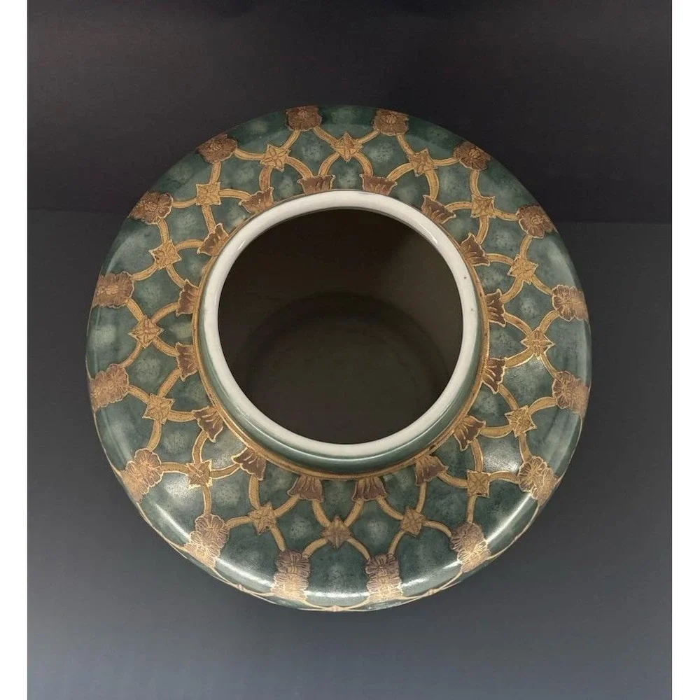 Green Gold Cloisonné Decorative Short Vase